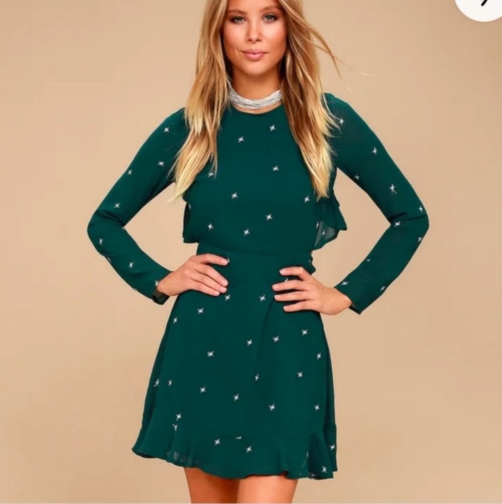 Green Star Embroidered Dress